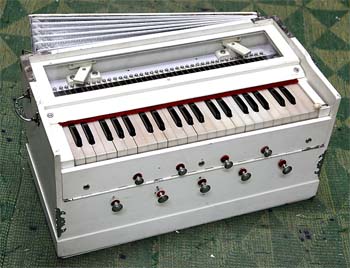 Old used White Harmonium - Teak wood cabinet - Triple Bass/Male/Female special quality reeds